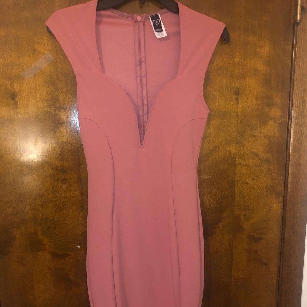 Pink Plunge Neck Mini Dress